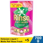 【Kombo 5 Pack】Rinso Deterjen Liquid + Molto Ref Rose Fresh 700g x5